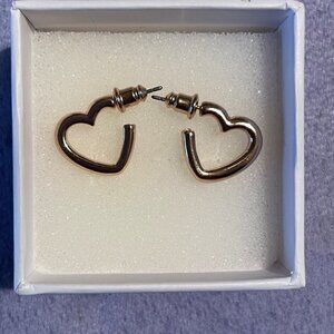 10K Over 925 Heart Style Hoop Earrings - Brand New